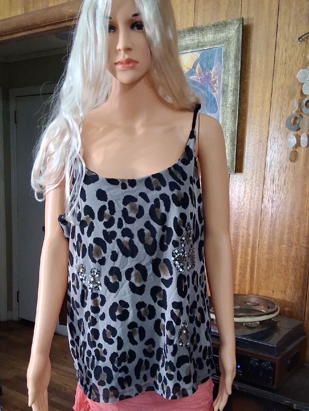 Old Navy Leopard Print Beaded Cami - Gray & Black